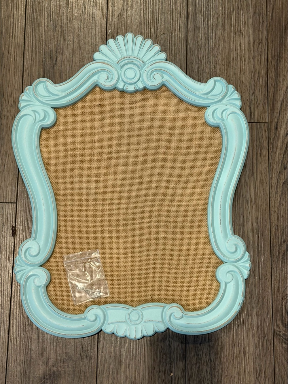 Shabby Chic Aqua Framed Burlap Memo Board